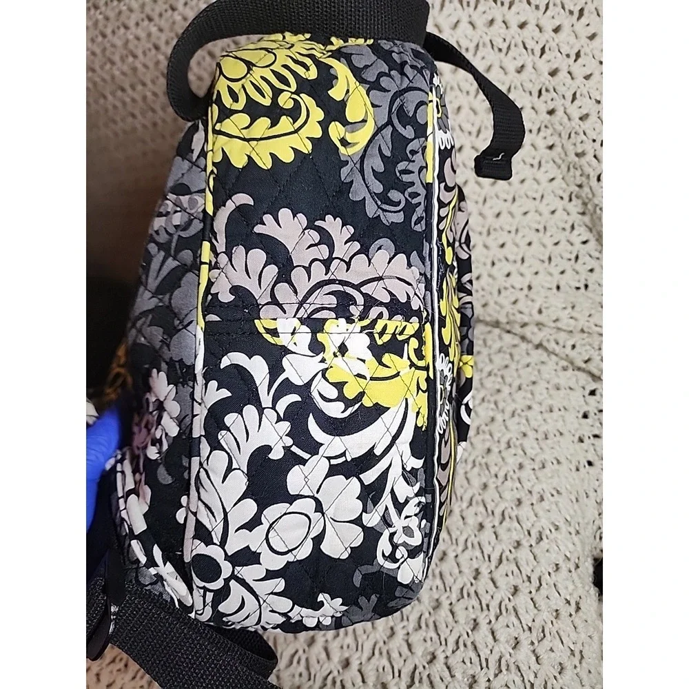 Vera Bradley Backpack Bag Baroque Yellow Black Floral Quilted Pockets Top Handle